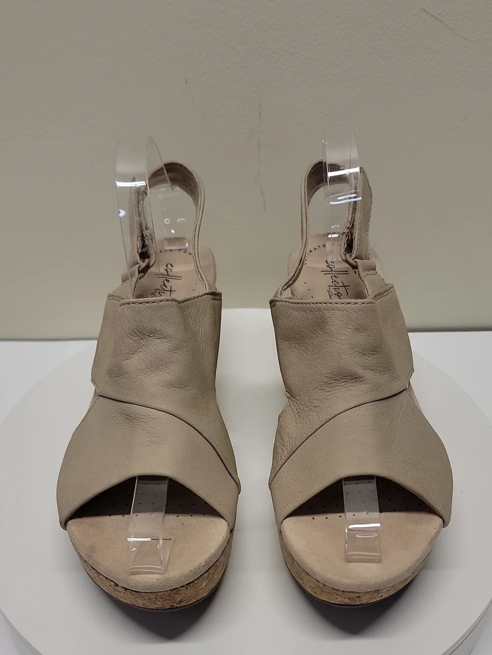 Clark's Beige Slingback Cork Wedge Sandals - Ultimate Comfort Collection Sz 9.5